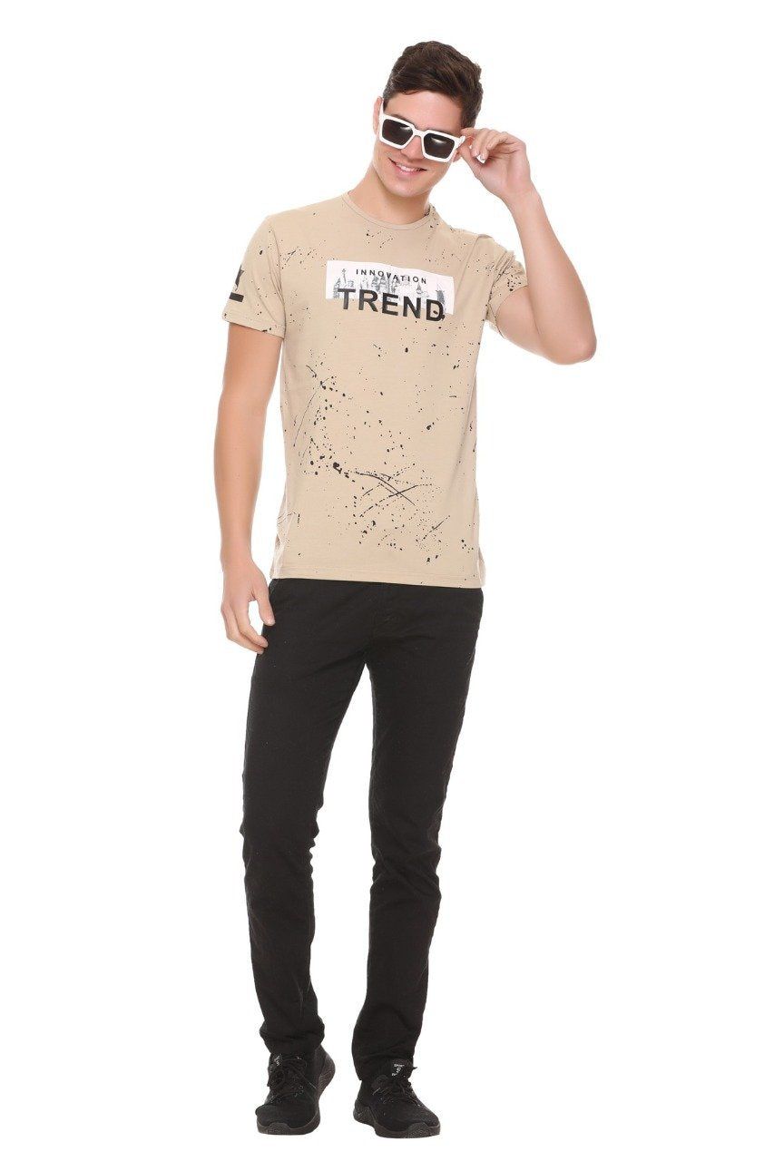 Fawn Slim Fit Printed Round Neck T-Shirt