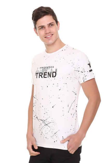 White Slim Fit Printed Round Neck T-Shirt