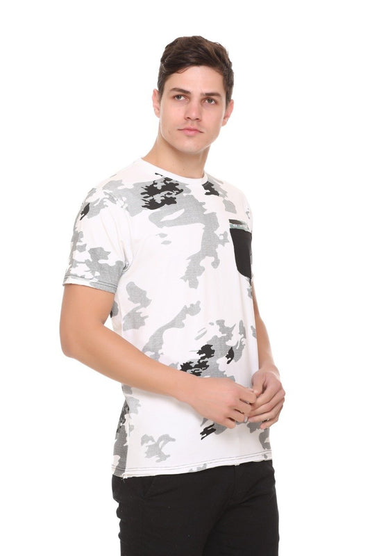 White Slim Fit Printed Round Neck T-Shirt
