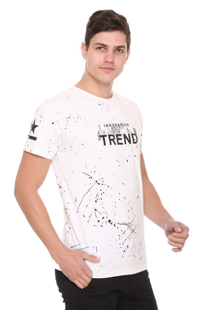 White Slim Fit Printed Round Neck T-Shirt