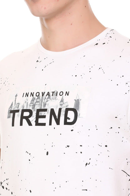 White Slim Fit Printed Round Neck T-Shirt