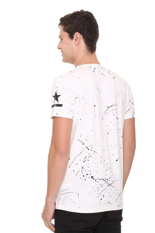 White Slim Fit Printed Round Neck T-Shirt