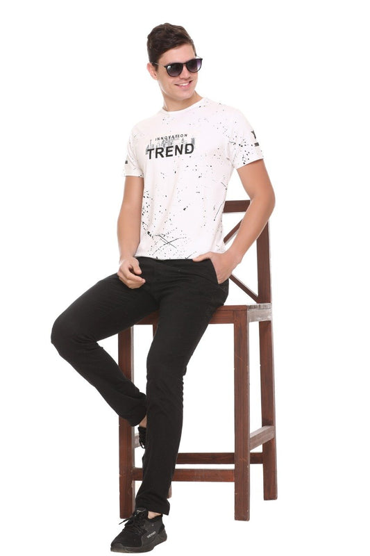 White Slim Fit Printed Round Neck T-Shirt
