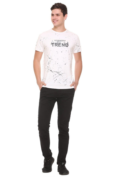 White Slim Fit Printed Round Neck T-Shirt