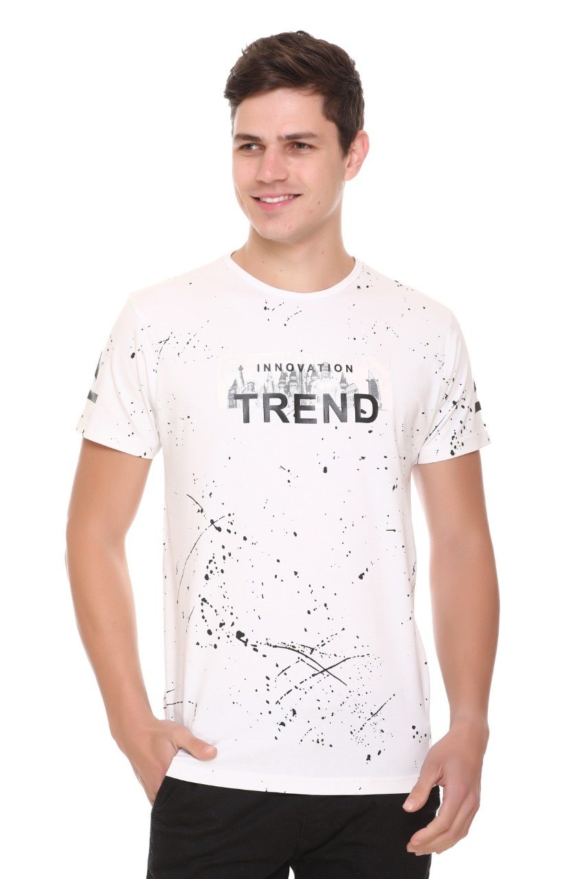 White Slim Fit Printed Round Neck T-Shirt