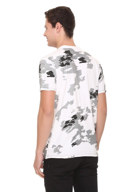 White Slim Fit Printed Round Neck T-Shirt