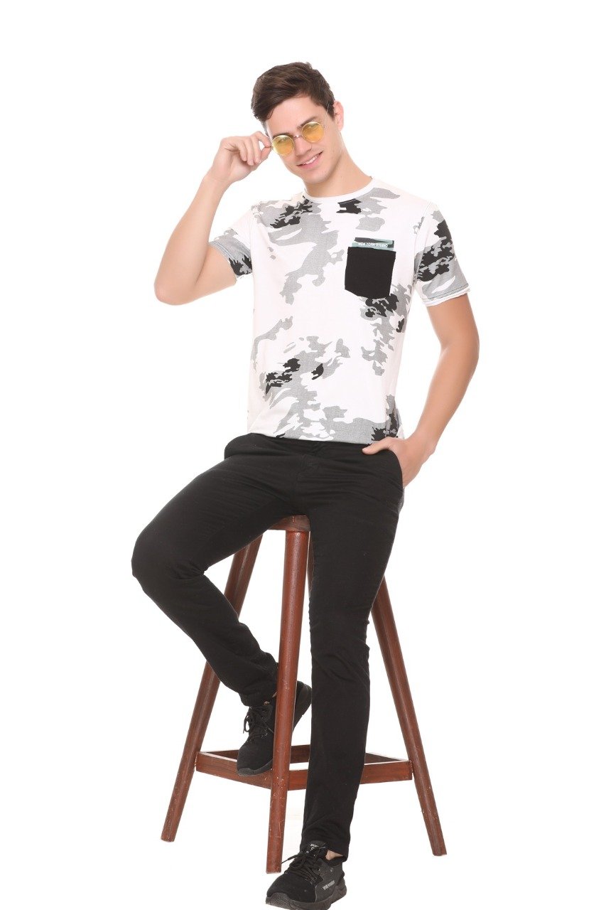 White Slim Fit Printed Round Neck T-Shirt