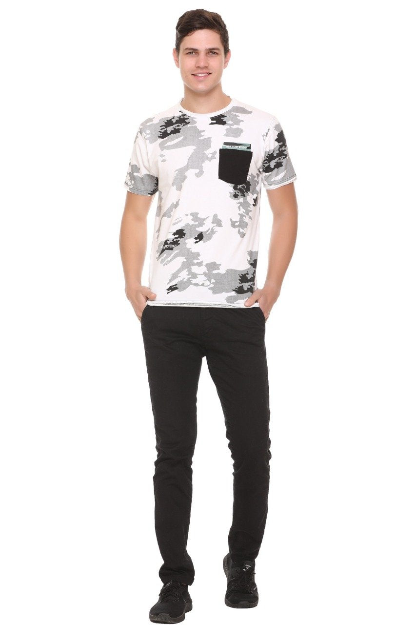 White Slim Fit Printed Round Neck T-Shirt