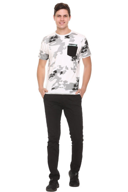 White Slim Fit Printed Round Neck T-Shirt