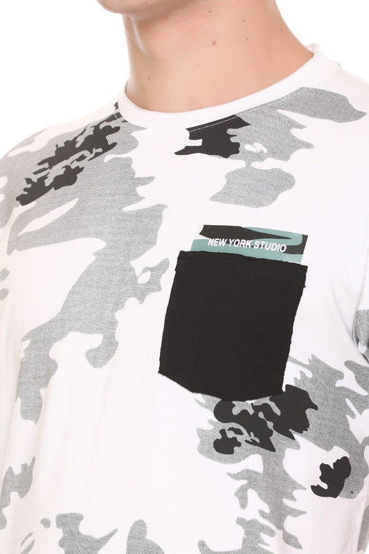White Slim Fit Printed Round Neck T-Shirt