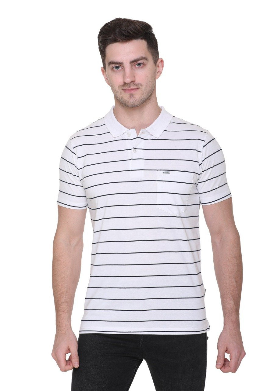 Black and White Polo T Shirt Half Sleeves for Men With Pocket