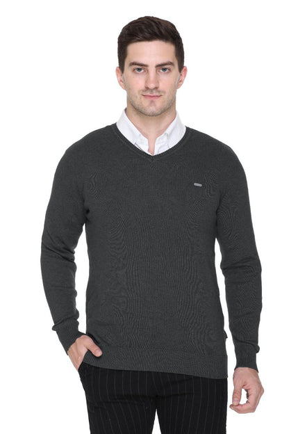 Charcoal Solid V-Neck Pullover