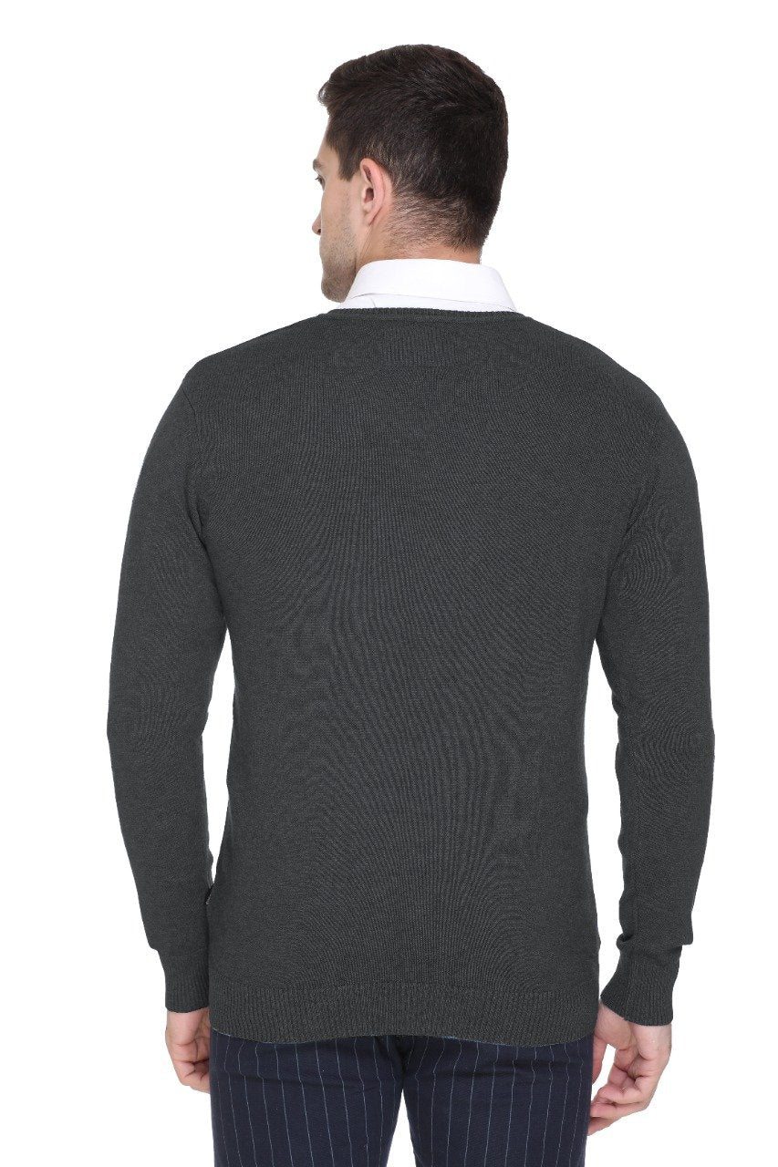 Charcoal Solid V-Neck Pullover