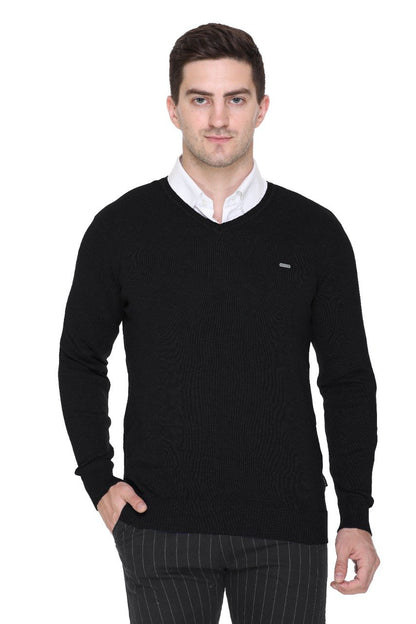 Black Solid V-Neck Pullover