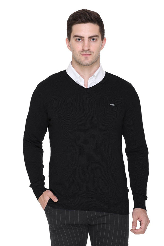 Black Solid V-Neck Pullover