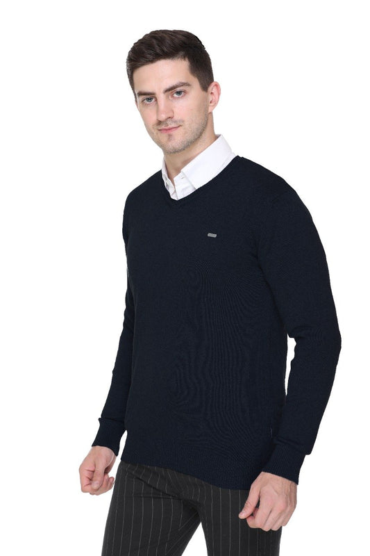 Black Solid V-Neck Pullover