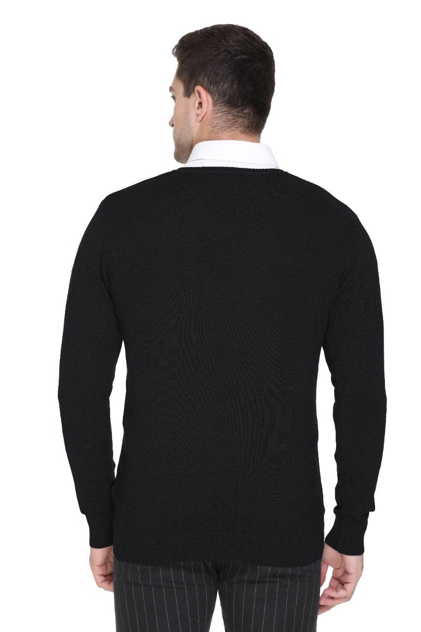 Black Solid V-Neck Pullover