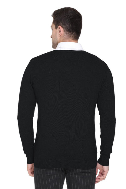 Black Solid V-Neck Pullover