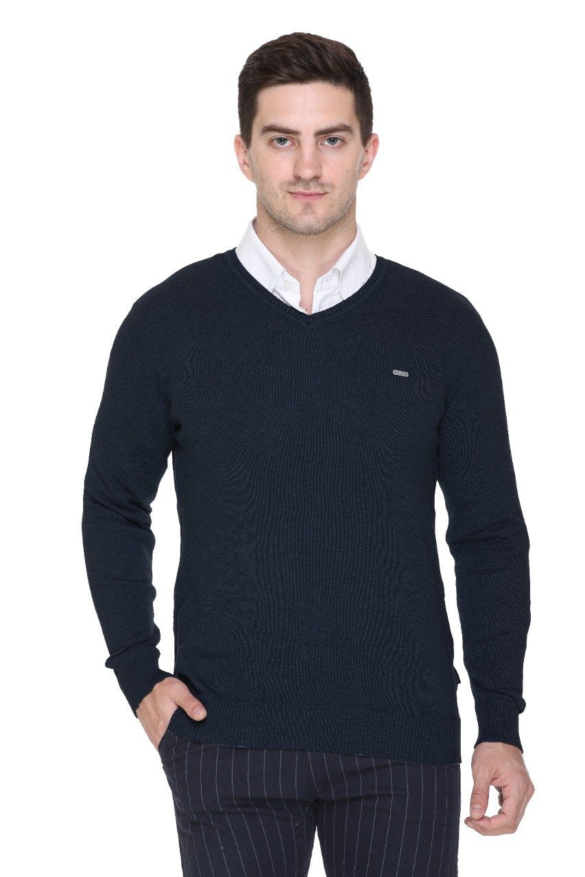 D.Navy Solid V-Neck Pullover