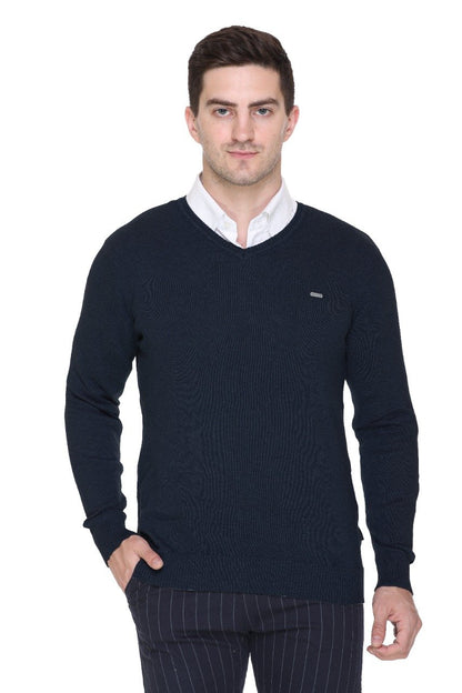 D.Navy Solid V-Neck Pullover
