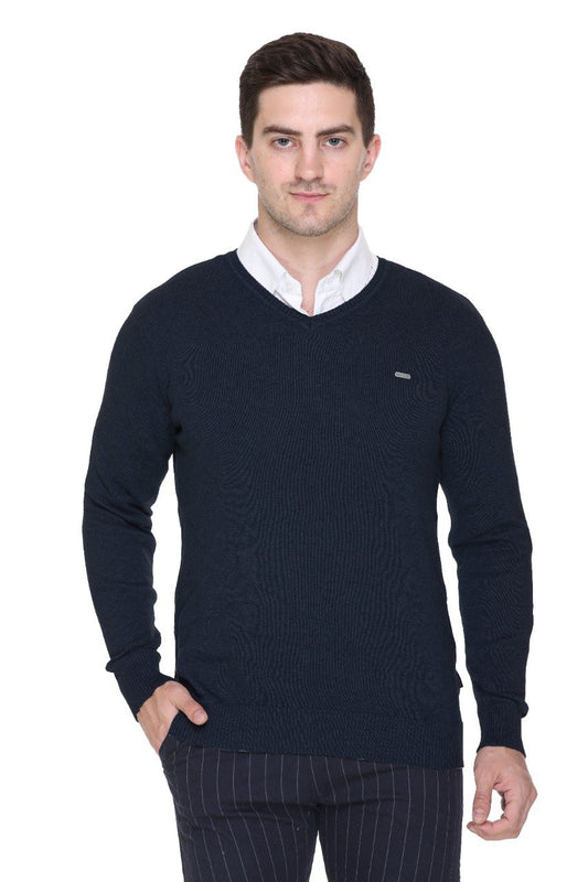 D.Navy Solid V-Neck Pullover