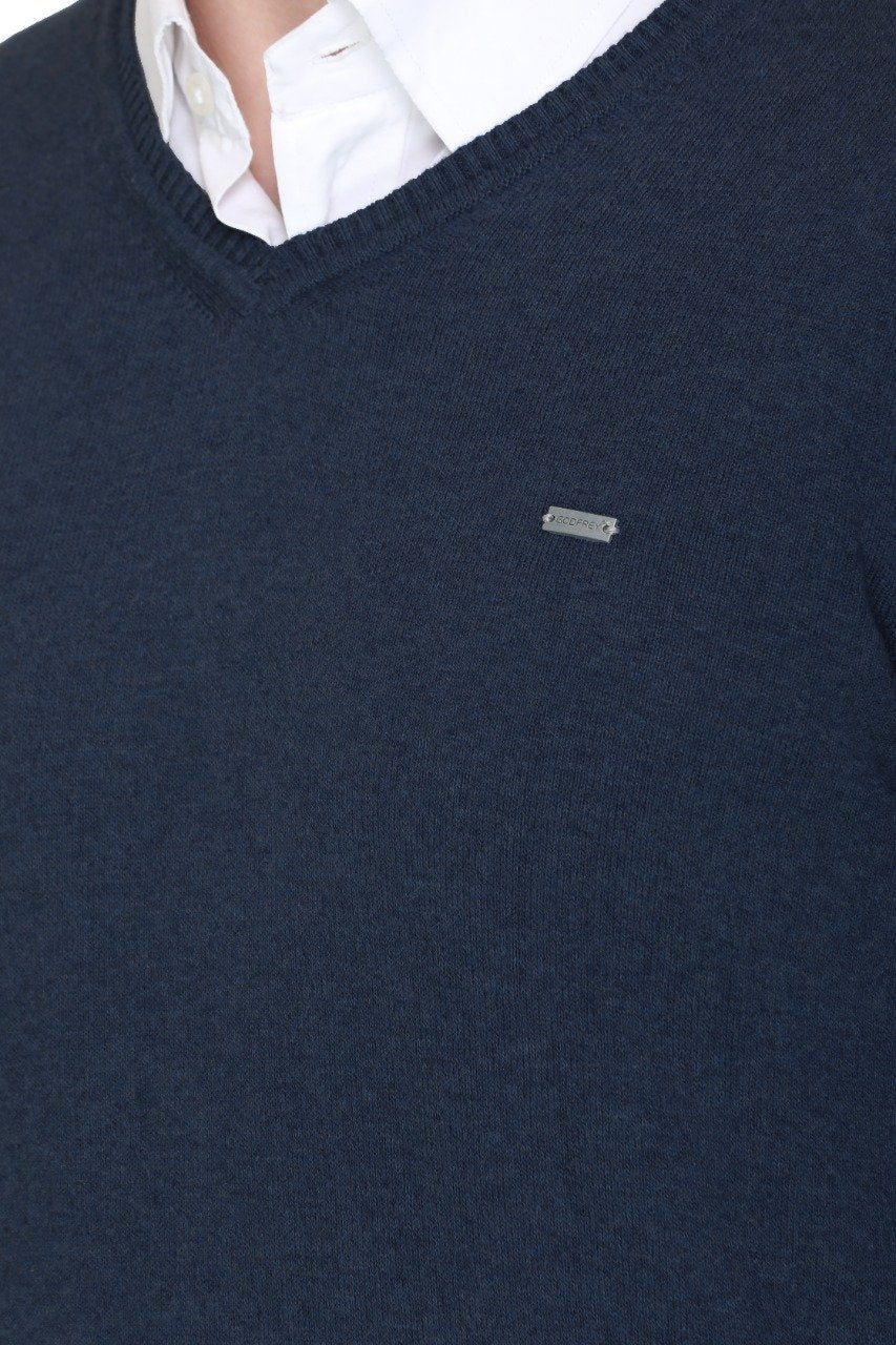 D.Navy Solid V-Neck Pullover
