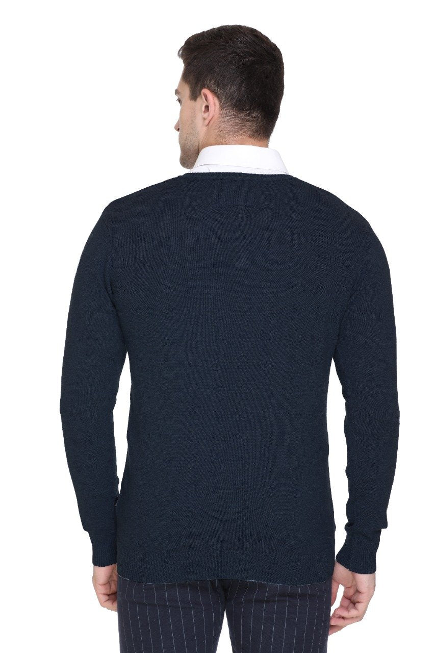 D.Navy Solid V-Neck Pullover