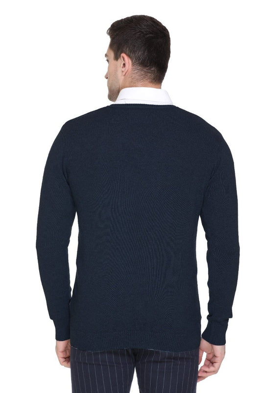 D.Navy Solid V-Neck Pullover
