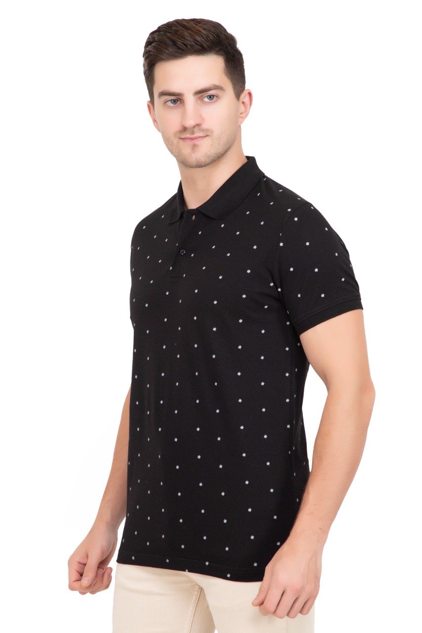 Black Maple Leaf Print  Polo T-Shirt