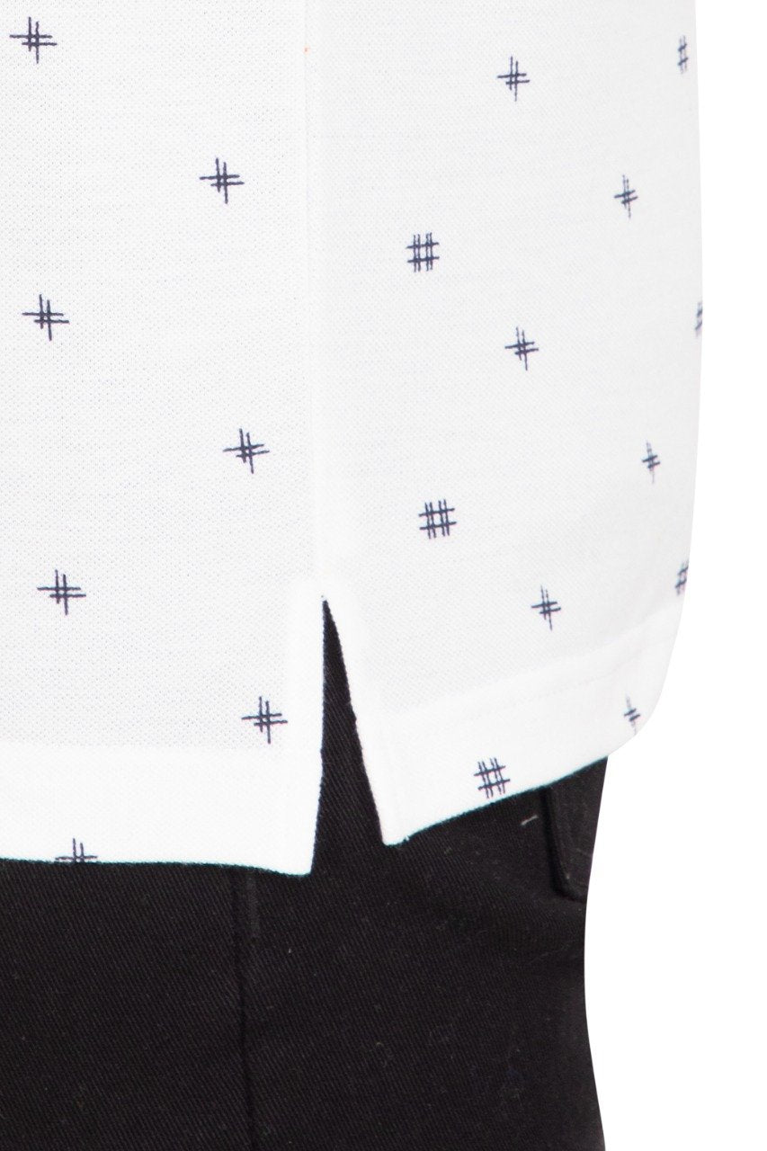 White Printed Polo Neck Cotton T-Shirt