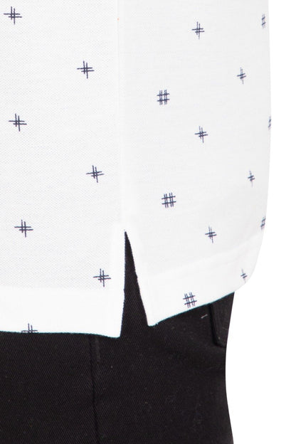 White Printed Polo Neck Cotton T-Shirt