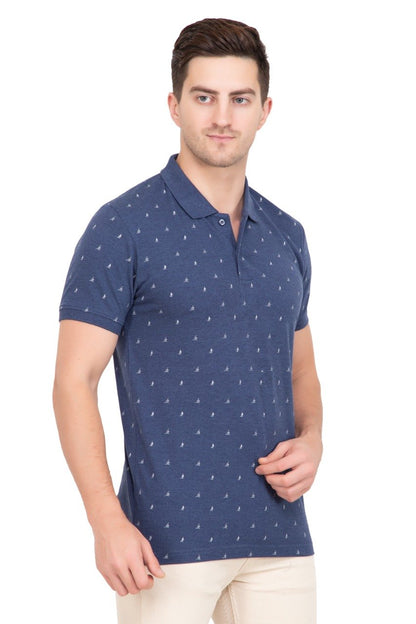 Denim Printed Polo Neck Cotton T-Shirt