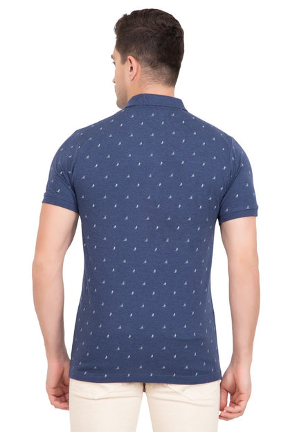 Denim Printed Polo Neck Cotton T-Shirt