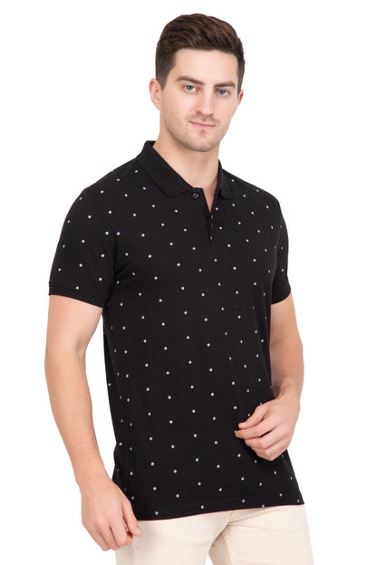 Black Maple Leaf Print  Polo T-Shirt