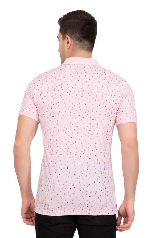 Baby Pink Printed Polo Neck Cotton T-Shirt