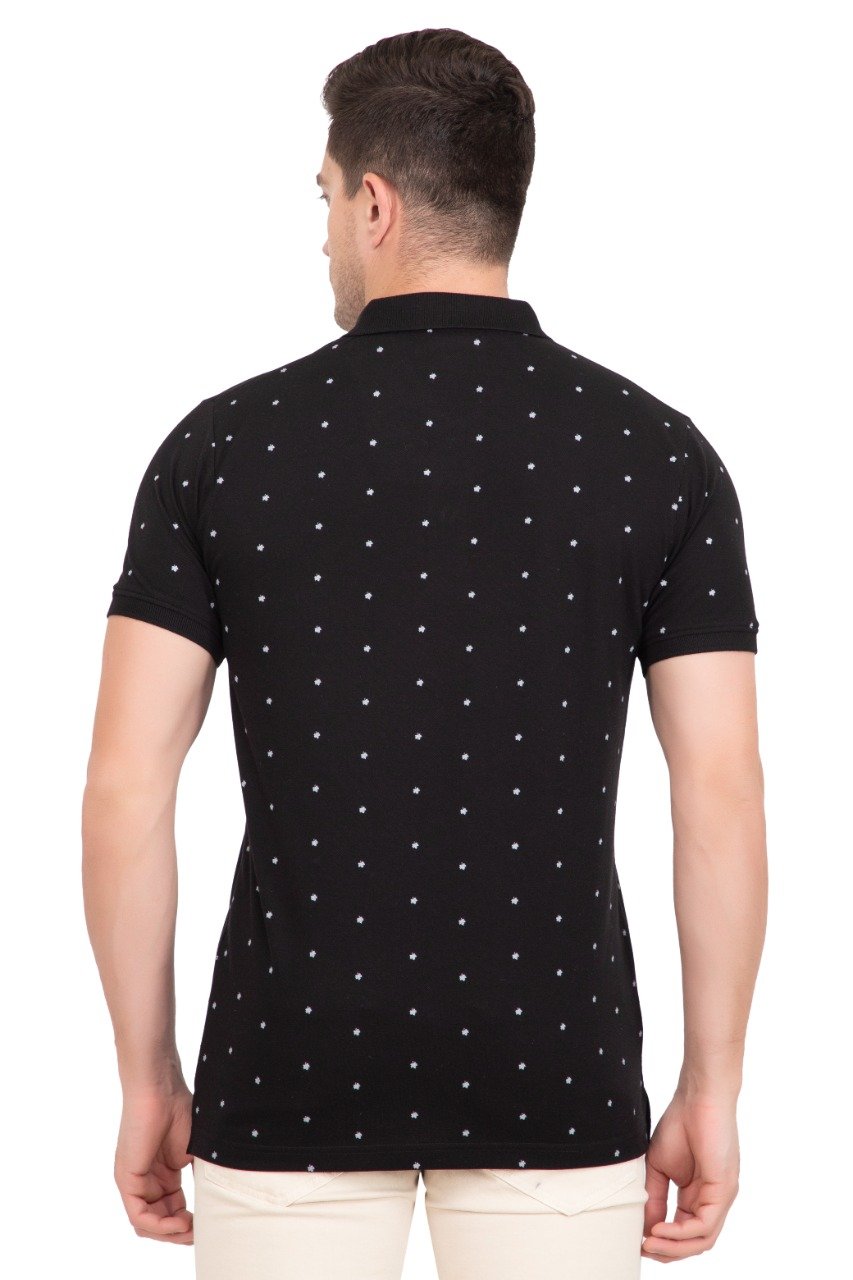 Black Maple Leaf Print  Polo T-Shirt