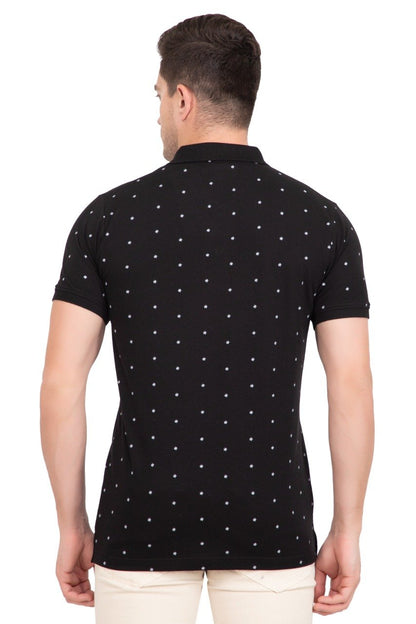 Black Maple Leaf Print  Polo T-Shirt