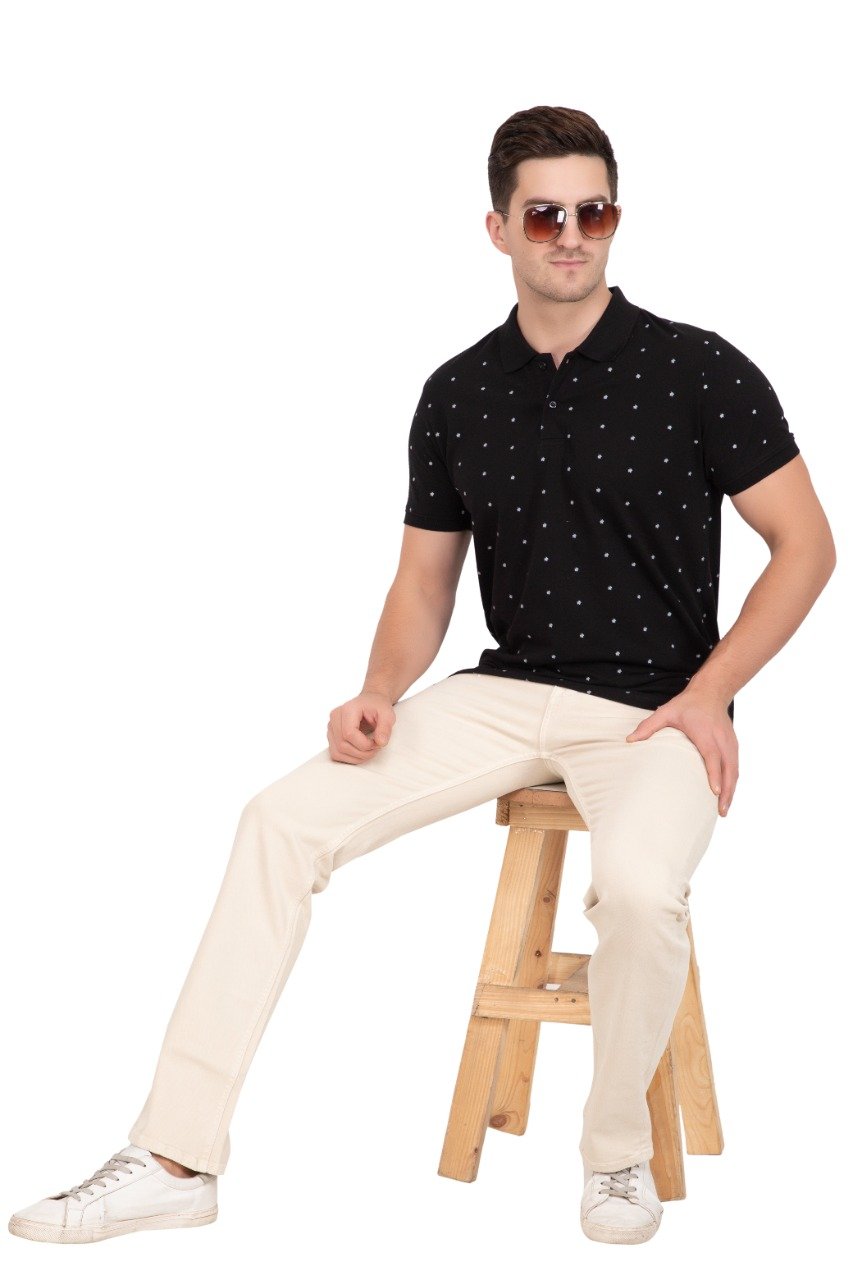 Black Maple Leaf Print  Polo T-Shirt