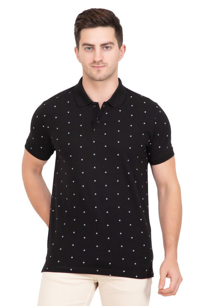 Black Maple Leaf Print  Polo T-Shirt