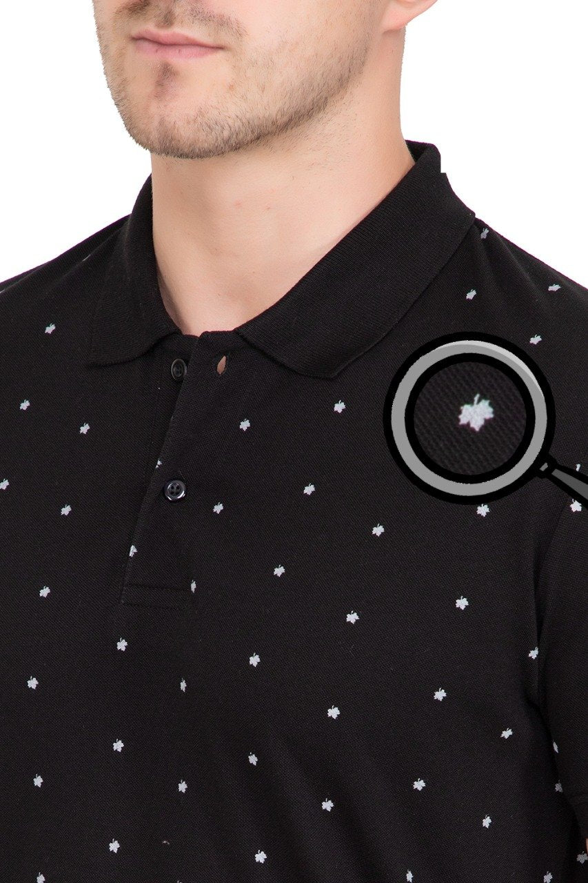Black Maple Leaf Print  Polo T-Shirt