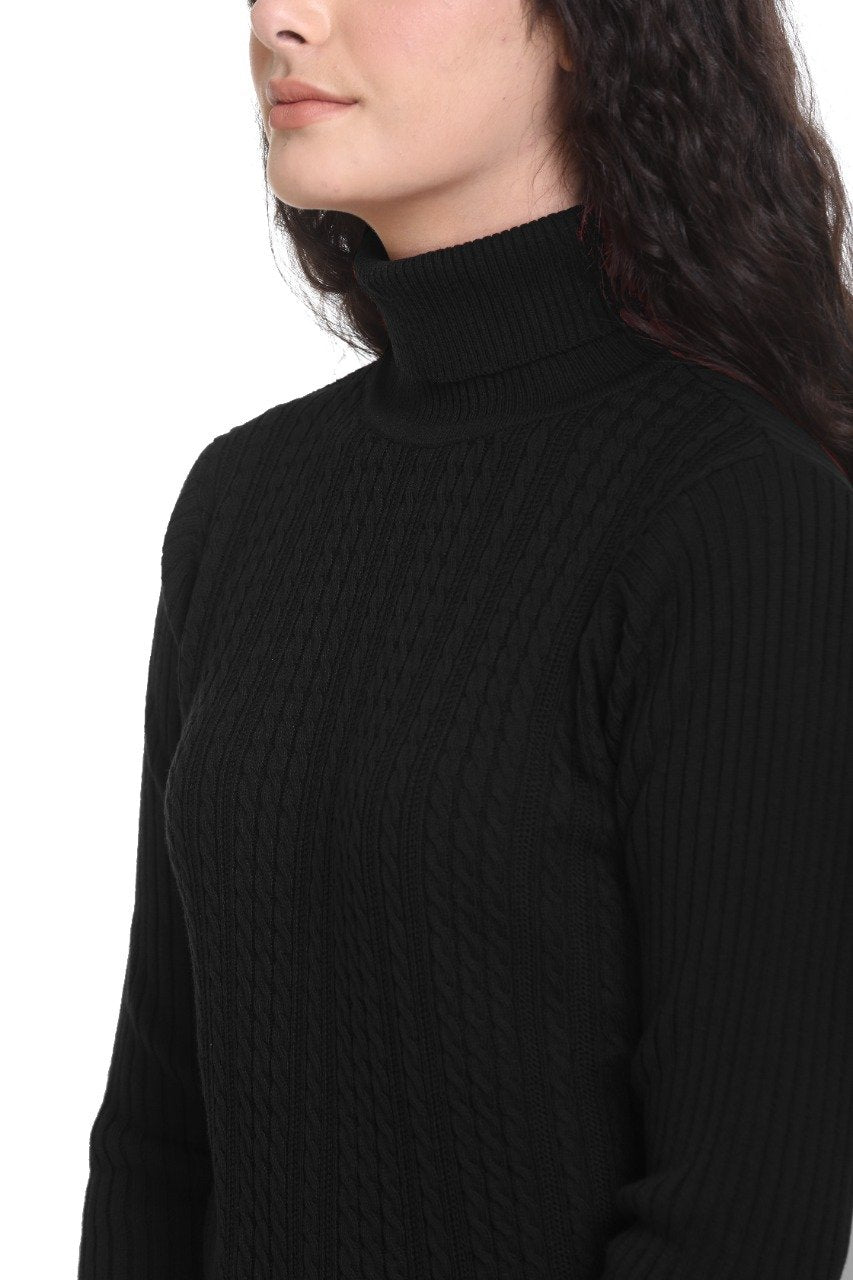 Black High Neck full Sleeve Sweater Cable Knit