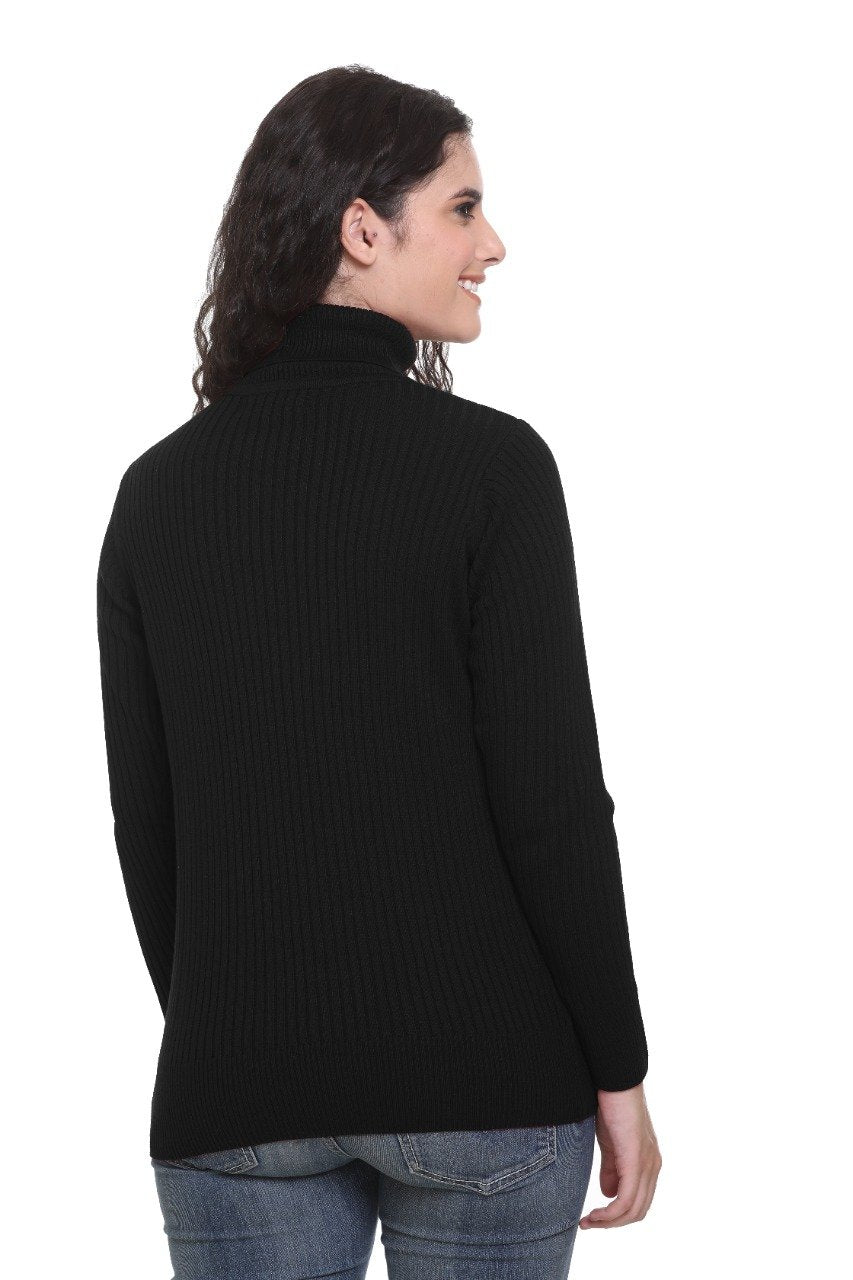 Black High Neck full Sleeve Sweater Cable Knit