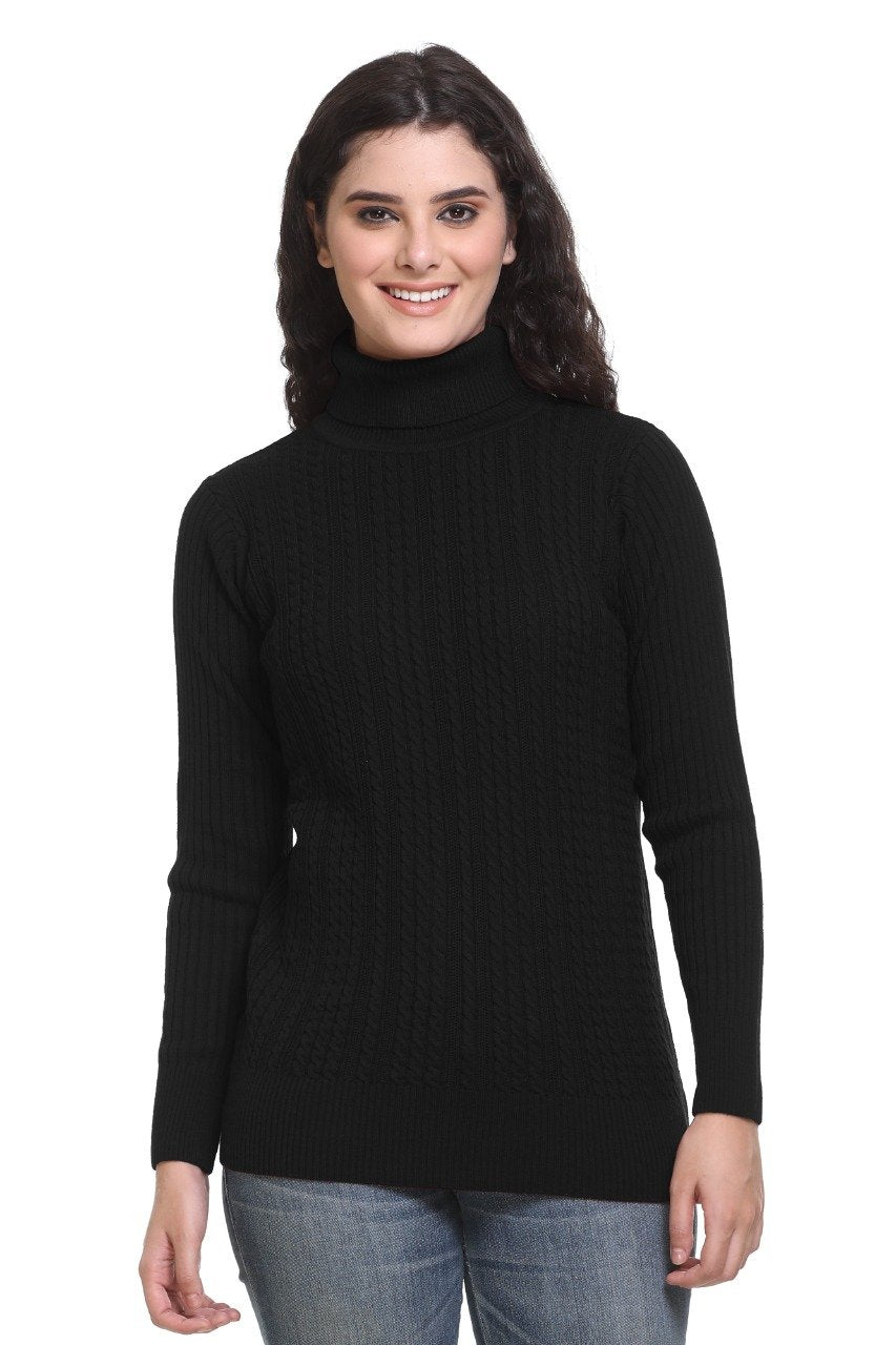 Black High Neck full Sleeve Sweater Cable Knit