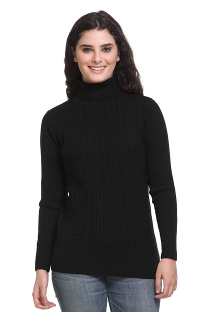Black High Neck full Sleeve Sweater Cable Knit