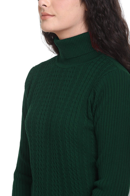 Olive High Neck full Sleeve Women Sweater Cable Knit