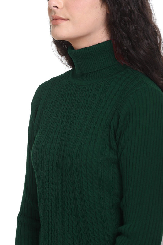 Olive High Neck full Sleeve Women Sweater Cable Knit