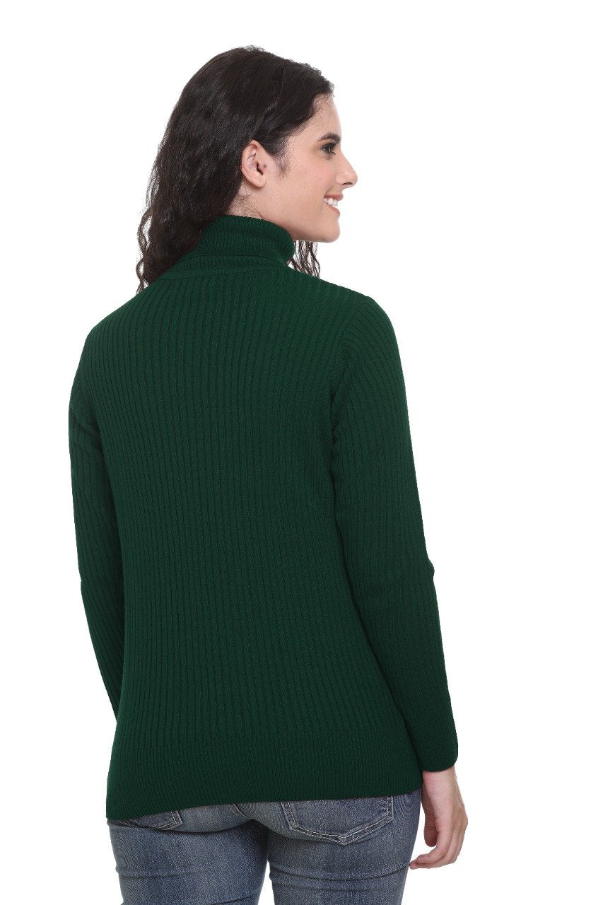 Olive High Neck full Sleeve Women Sweater Cable Knit