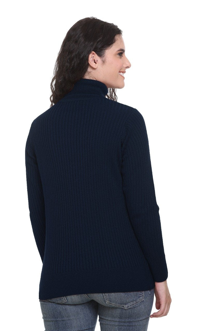 Navy High Neck full Sleeve Women Sweater Cable Knit