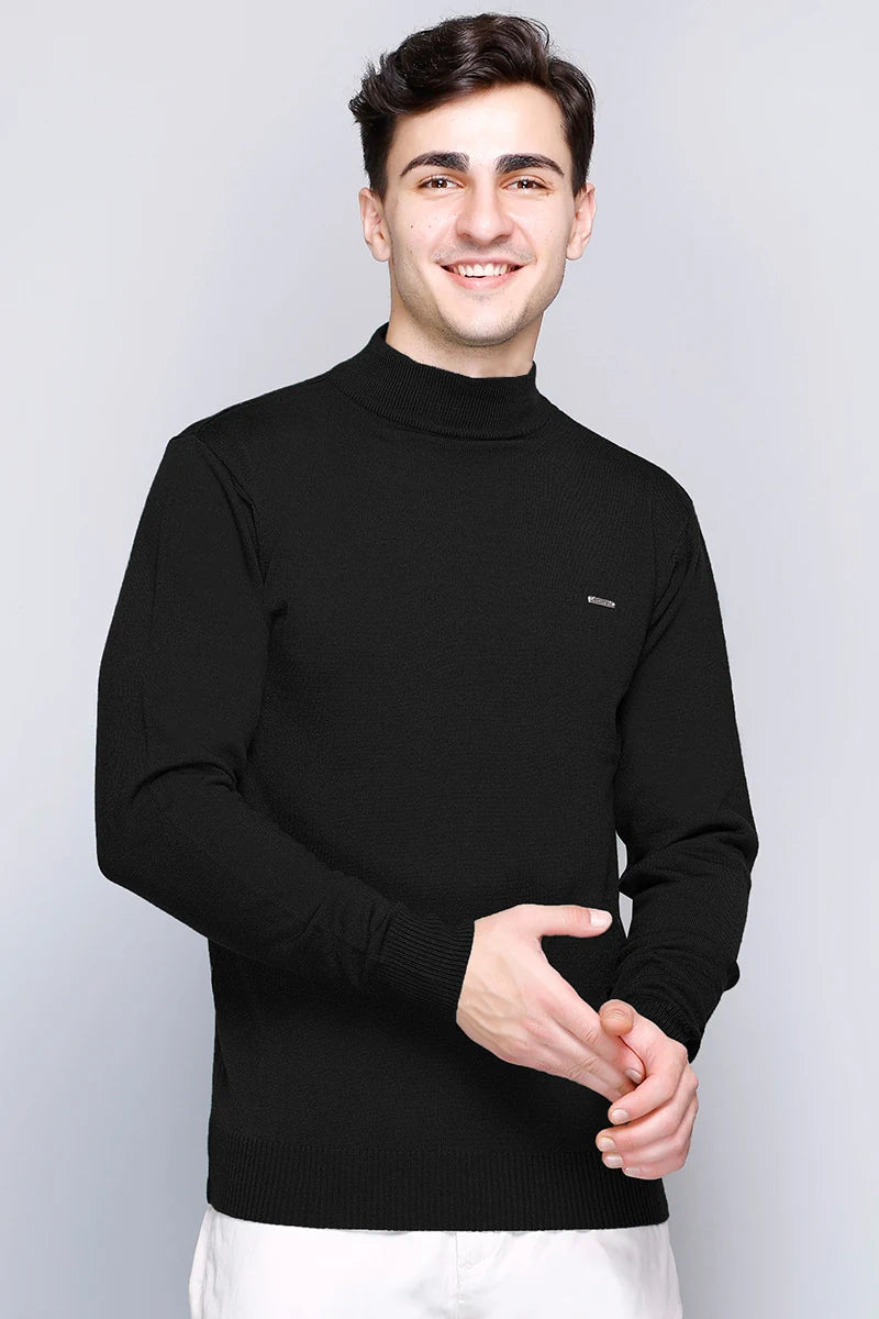 Black Solid Turtle Neck Woollen Pullover