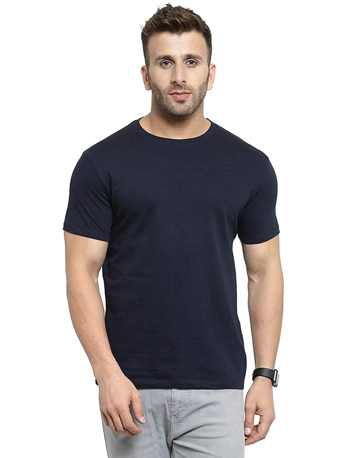 Godfrey Eco Navy Solid Round Neck Men T-Shirt